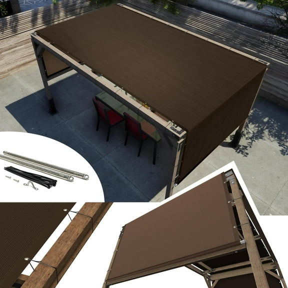 Amgo 10' W x 12' L Brown Pergola Canopy Replacement UPF50 Top Cover, Commercial Grade 260GSM Sun Shade for Outdoor Patio, 95% UV Blockage, Stainless Steel Weighted Rods Included (We Make Custom Size)