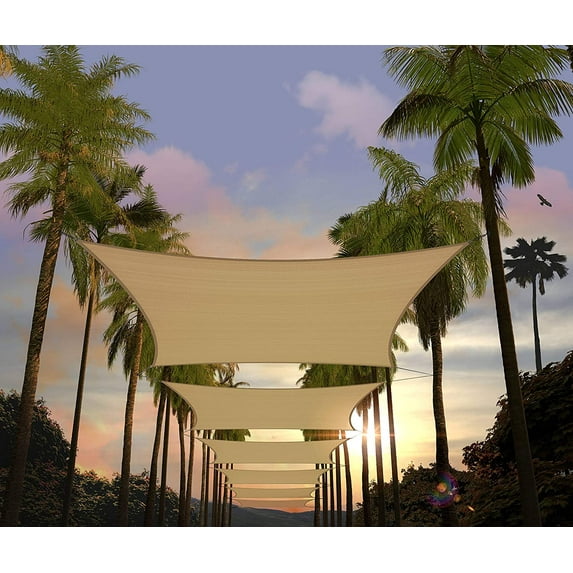 Amgo 10' x 16' Sand Rectangle Sun Shade Sail Canopy Awning UPF50+ AGTAPR0810, 95% UV Blockage, Water & Air Permeable, Commercial and Residential, 3 Years Warranty (We Make Custom Size)