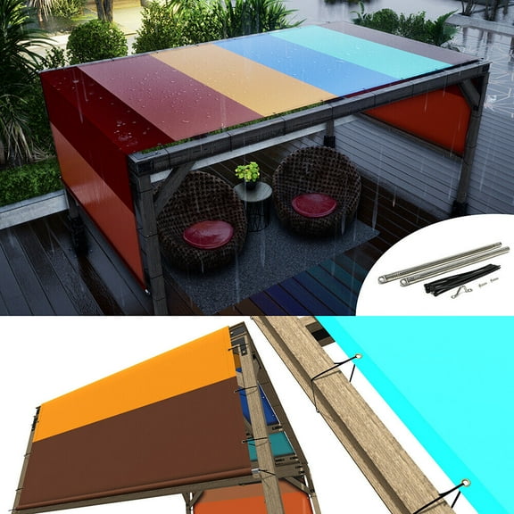 Amgo 12' W x 21' L Rainbow Waterproof Pergola UPF50 Sun Shade Canopy Replacement Cover, 220 GSM Cloth for Outdoor Patio, 95% UV Blockage, Includes Stainless Steel Weighted Rods (We Customize)