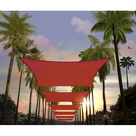 Amgo 14' x 16' Red Rectangle Sun Shade Sail Canopy Awning UPF50+ AGTAPR0810, 95% UV Blockage, Water & Air Permeable, Commercial and Residential, 3 Years Warranty (We Make Custom Size)