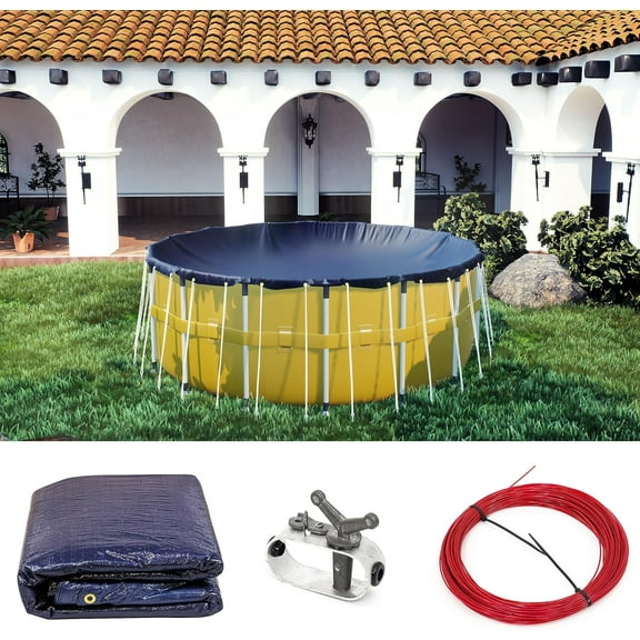 Amgo 18' Premium Round Blue Winter Pool Cover - Safety Heavy Duty, Waterproof, UV Resistant Design with Easy Installation (Cover Size: 21' /4 ft. Overlap) - (We Make Custom Size)