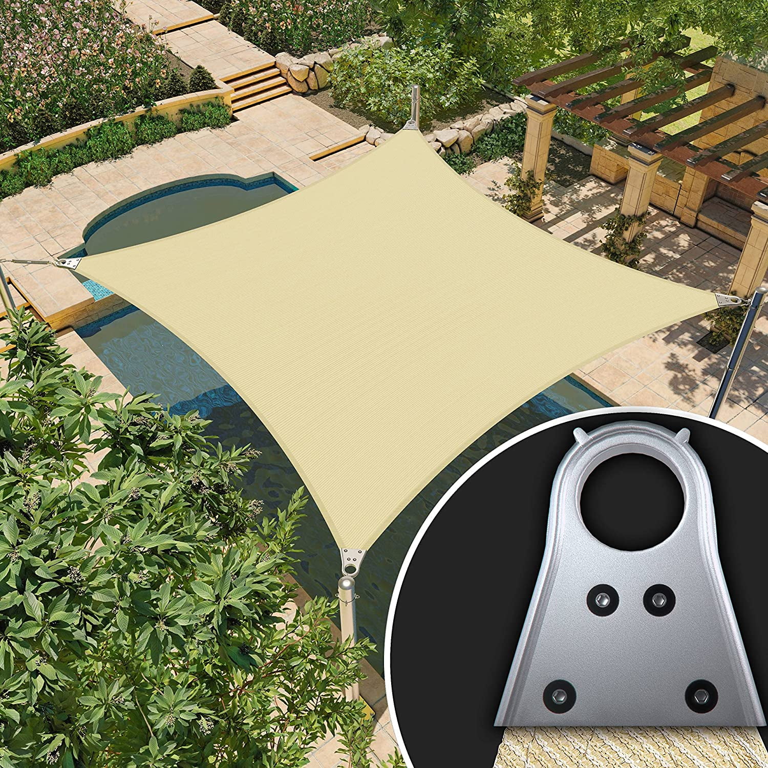 Beige 18' x 24' Heavy Duty Sun Shade Sail with Stainless Steel Rings