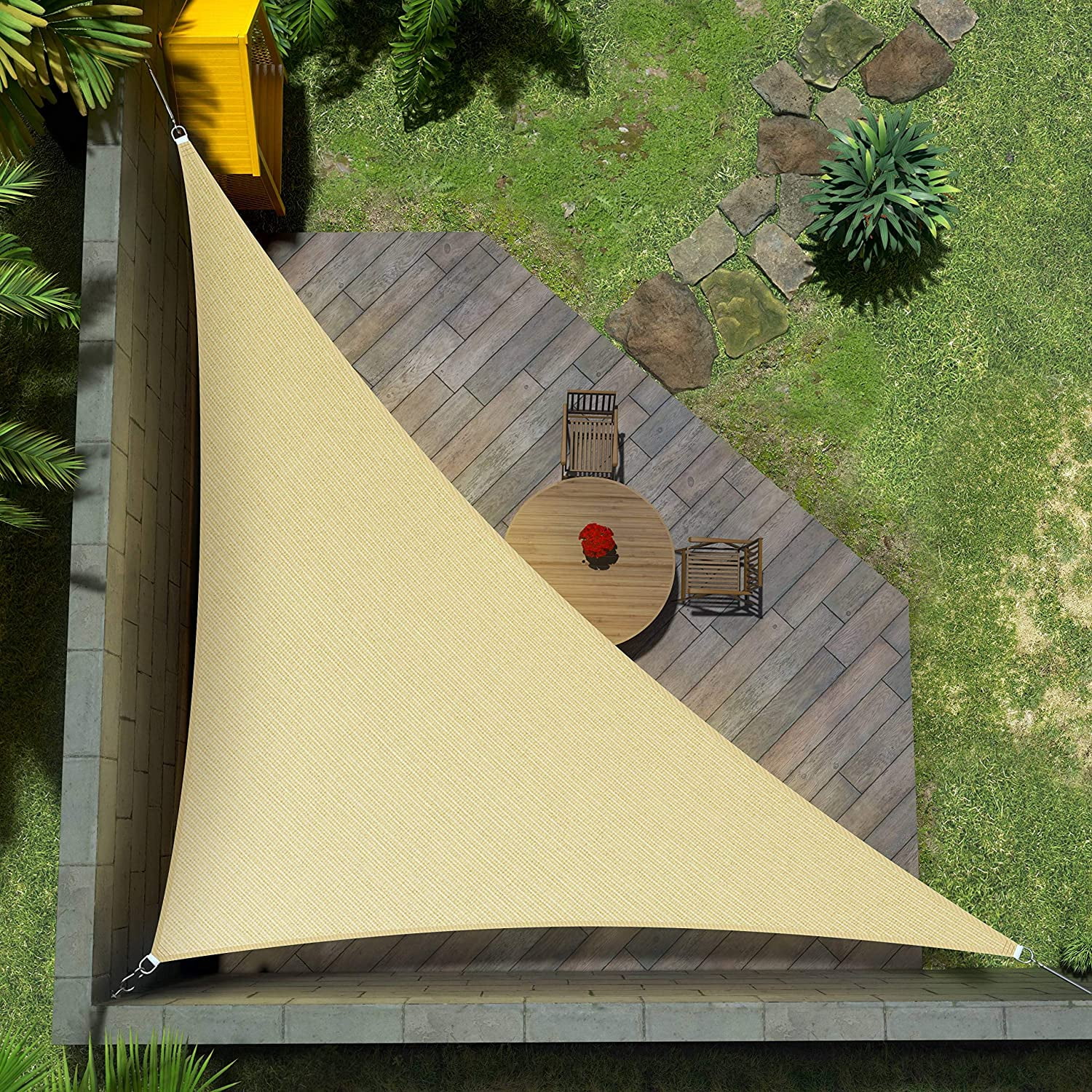 Beige 20' x 20' x 28.3' HDPE Triangle Patio Shade Sail