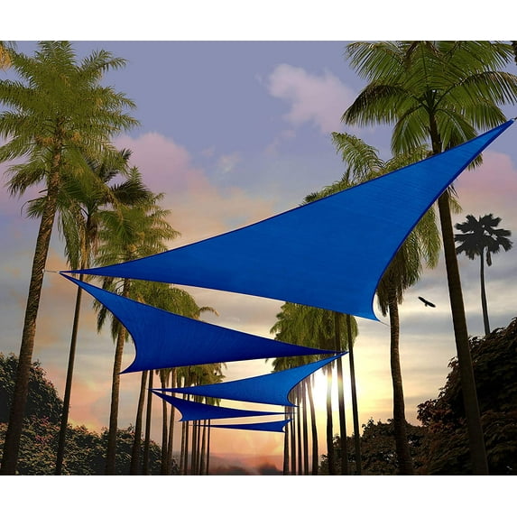 Amgo 24' x 24' x 24' Blue Triangle Sun Shade Sail Outdoor Canopy Awning UPF50+ AGTAPT8, 95% UV Blockage, Water & Air Permeable, Commercial Standard Heavy Duty (We Make Custom Size)