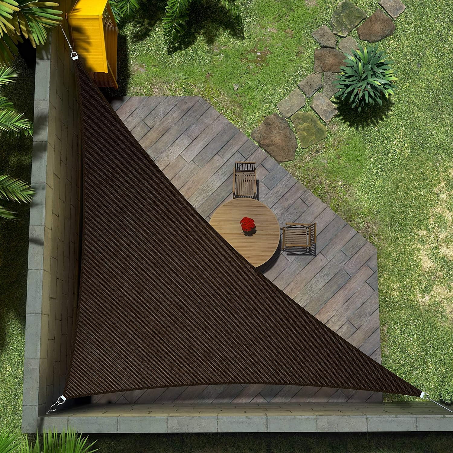 ShadeMart 41' X 46' X 61.62' Brown Right Triangle Size Super Ring Sun Shade Sail Ctawtn Canopy Awning Shades Patio Commercial Heavy Duty 260 Gsm 5 Years