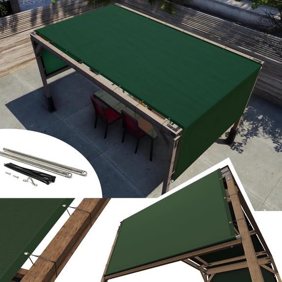Amgo 4' W x 24' L Green Pergola UPF50 Sun Shade Canopy Replacement Cover with Stainless Steel Weighted Rods, 95% UV Blockage, Commercial Grade 260 GSM for Outdoor Patio (We Make Custom Size)
