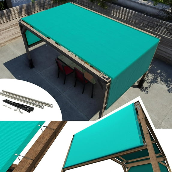 Amgo 4' W x 9' L Turquoise Pergola UPF50 Sun Shade Canopy Replacement Cover with Stainless Steel Weighted Rods, 95% UV Blockage, Commercial Grade 260 GSM for Outdoor Patio (We Make Custom Size)