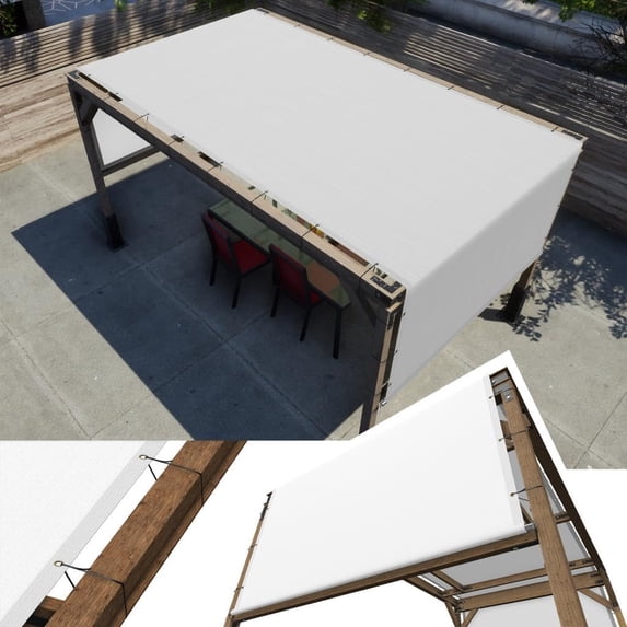 Amgo 5' W x 14' L White Pergola UPF50 Sun Shade Canopy Replacement Cover with Stainless Steel Weighted Rods, 95% UV Blockage, Commercial Grade 260 GSM for Outdoor Patio (We Make Custom Size)