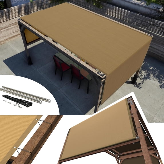 Amgo 5' W x 20' L Sandbeige Pergola UPF50 Sun Shade Canopy Replacement Cover with Stainless Steel Weighted Rods, 95% UV Blockage, Commercial Grade 260 GSM for Outdoor Patio (We Make Custom Size)