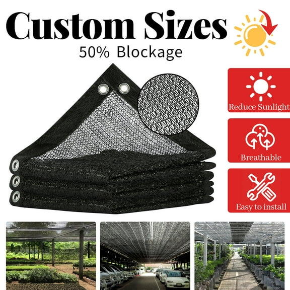 Amgo 50% Black Shade Cloth, 12FT x 16FT Mesh Tarp, Black Sun Shade Netting with HDPE Material and Heavy Duty Grommets Shade for Greenhouse, Garden, Patio Plants, Pergola (We Make Custom Size)