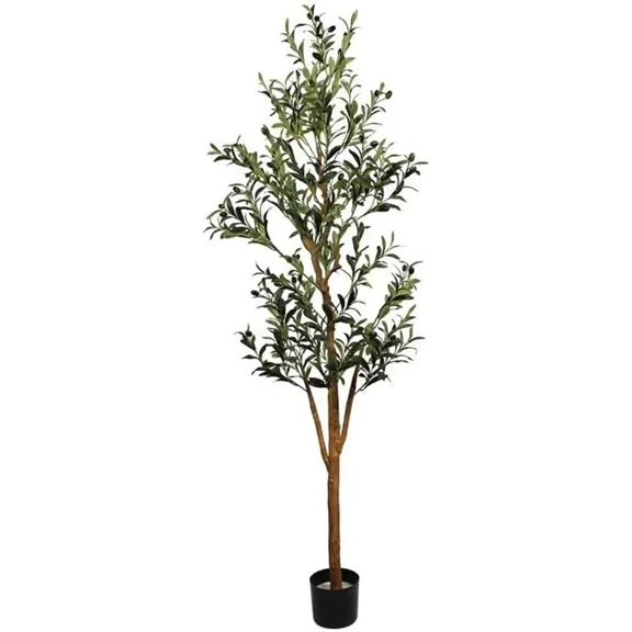 Amgo 59-Inch Artificial Olive Tree - Realistic Leaves & Olives - Indoor/Outdoor Decor for Home, Office