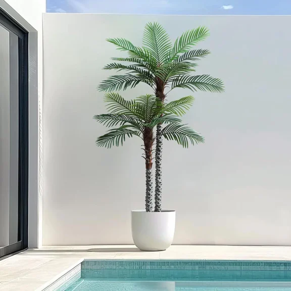 Amgo 60-Inch UV Resistant Faux Palm Tree - Real Bark, Realistic Leaves - Indoor/Outdoor Decor for Home, Office, Yard, Patio