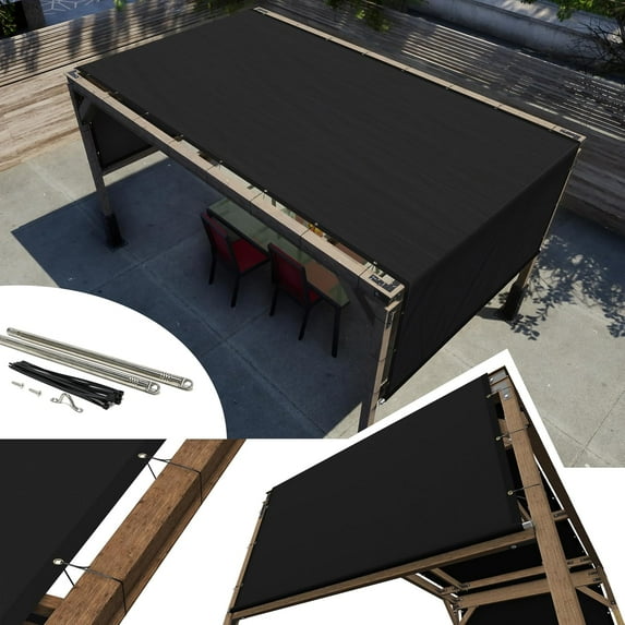Amgo 7' W x 24' L Black Pergola UPF50 Sun Shade Canopy Replacement Cover with Stainless Steel Weighted Rods, 95% UV Blockage, Commercial Grade 260 GSM for Outdoor Patio (We Make Custom Size)
