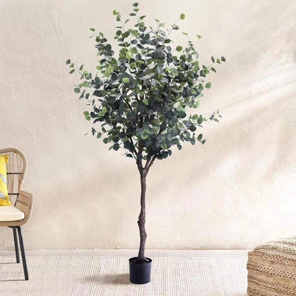Amgo 71-Inch Artificial Eucalyptus Tree - UV Resistant, Potted Fake ...