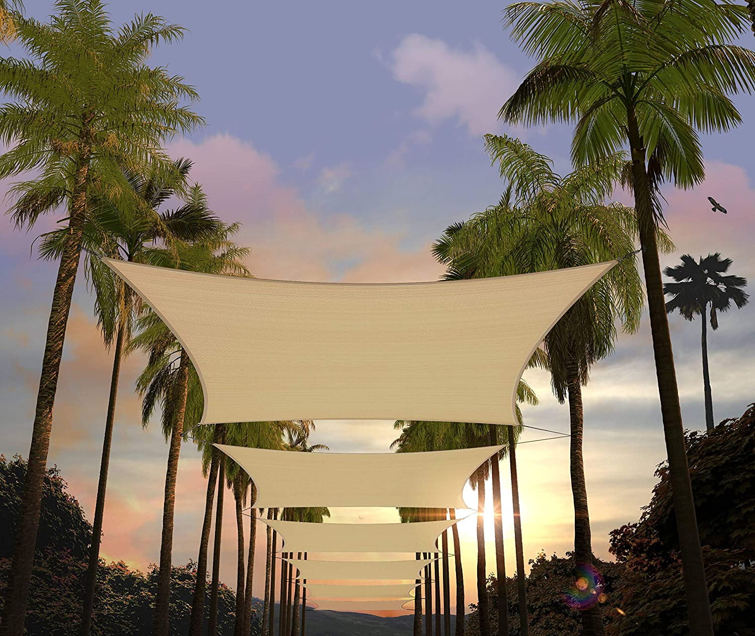 Amgo 8' x 10' Beige Rectangle Sun Shade Sail Canopy Awning UPF50+ AGTAPR0810, 95% UV Blockage, Water & Air Permeable, Commercial and Residential, 3 Years Warranty (We Make Custom Size)