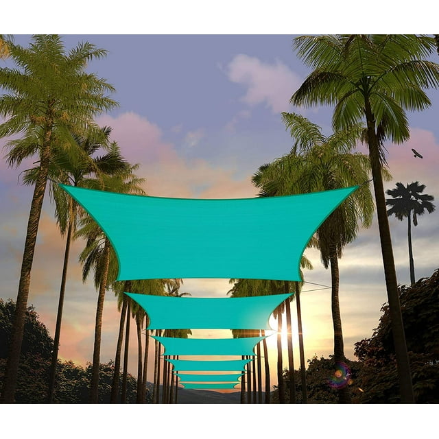 Amgo 8' x 12' Turquoise Rectangle Sun Shade Sail Canopy Awning UPF50+ AGTAPR0810, 95% UV Blockage, Water & Air Permeable, Commercial and Residential, 3 Years Warranty (We Make Custom Size)