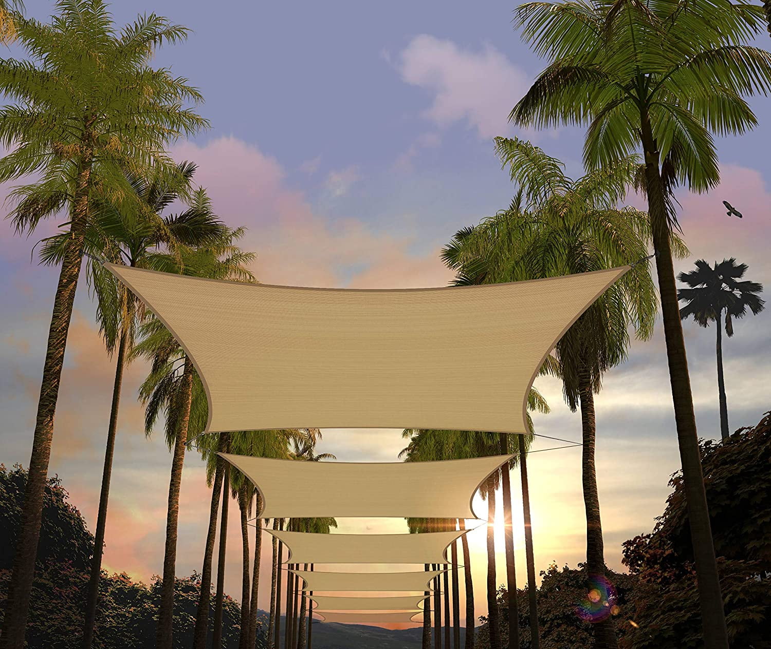 8' x 14' Sand Beige HDPE Rectangle Sun Shade Sail Canopy