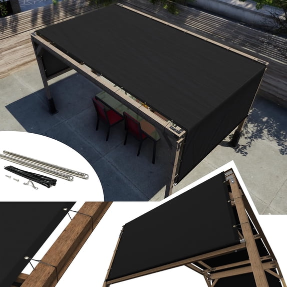 Amgo 9' W x 11' L Black Pergola UPF50 Sun Shade Canopy Replacement Cover with Stainless Steel Weighted Rods, 95% UV Blockage, Commercial Grade 260 GSM for Outdoor Patio (We Make Custom Size)