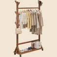 thumbnail image 1 of Amgo Brown Bamboo Rolling Clothing Rack with Wheels, 39" L - Portable Garment Hanger for Bedroom/Laundry, 1 of 6