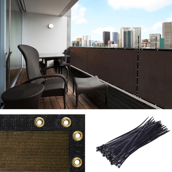 Amgo Custom Made 3' x 113' Brown Balcony Privacy Screen, Apartment Porch Railing Patio Fence Windscreen Fabric Cloth, Heavy Duty, Commercial and Residential, 90% Blockage (We Customize)