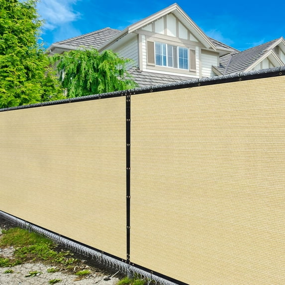 Amgo Custom Made 4' x 110' Beige Fence Privacy Screen Windscreen with Bindings & Grommets, Heavy Duty for Commercial and Residential, 90% Blockage, Cable Zip Ties Included (We Customize)