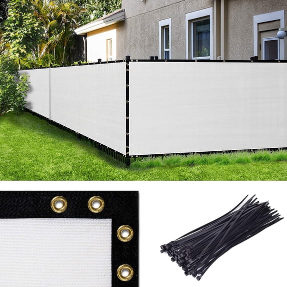 Amgo Custom Made 5' x 10' White Fence Privacy Screen Windscreen with Bindings & Grommets, Heavy Duty for Commercial and Residential, 90% Blockage, Cable Zip Ties Included (We Customize)