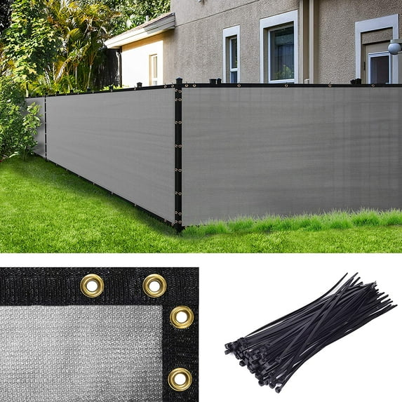 Amgo Custom Made 5' x 120' Grey Fence Privacy Screen Windscreen with Bindings & Grommets, Heavy Duty for Commercial and Residential, 90% Blockage, Cable Zip Ties Included (We Customize)