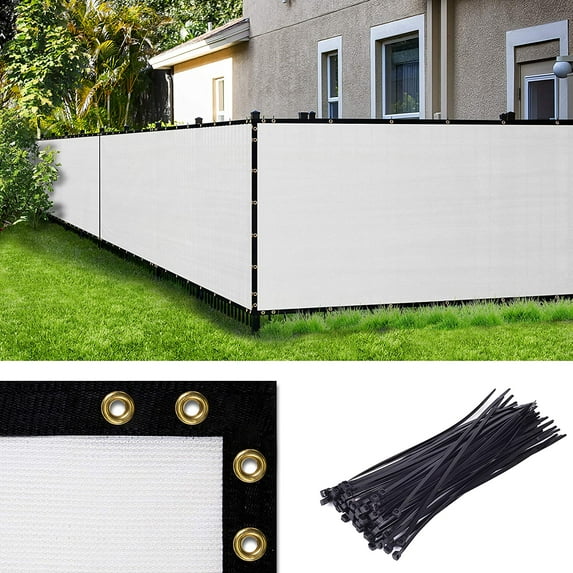 Amgo Custom Made 5' x 154' White Fence Privacy Screen Windscreen with Bindings & Grommets, Heavy Duty for Commercial and Residential, 90% Blockage, Cable Zip Ties Included (We Customize)