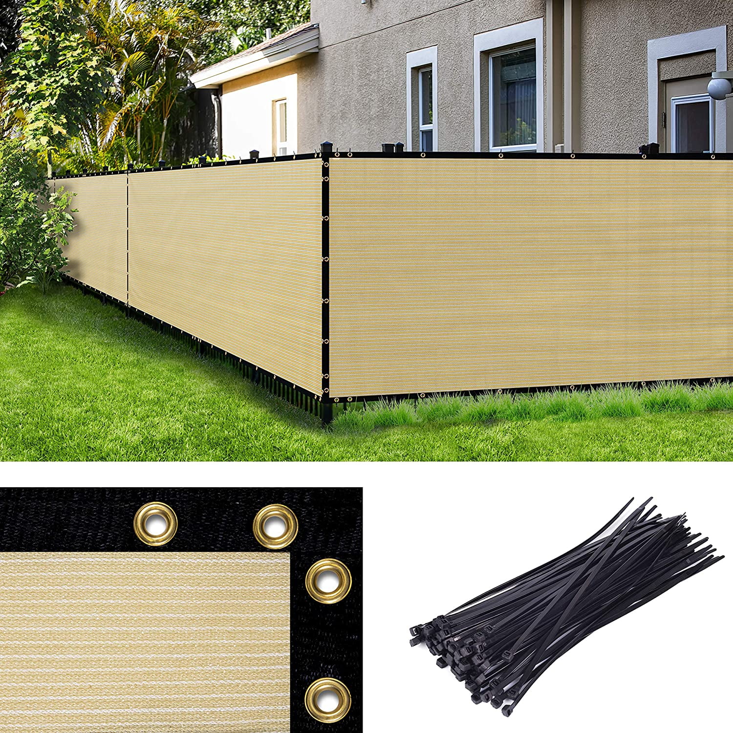 Beige 5' x 25' HDPE Privacy Fence Screen with Grommets