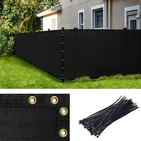 Amgo Custom Made 8' x 174' Black Fence Privacy Screen Windscreen with Bindings & Grommets, Heavy Duty for Commercial and Residential, 90% Blockage, Cable Zip Ties Included (We Customize)