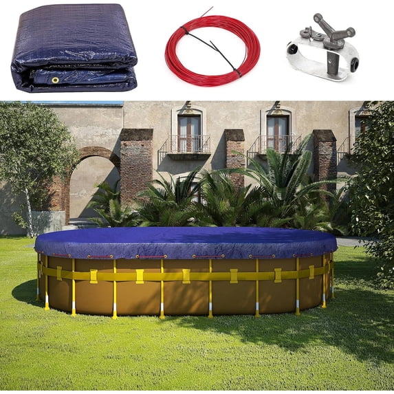Amgo Custom Size 10' x 17' Premium Oval Blue Winter Swimming Pool Cover Tarp Safety Heavy Duty, Waterproof, UV Resistant (Cover Size: 14' x 21' / 4 ft. Overlap) - (We Make Custom Size)