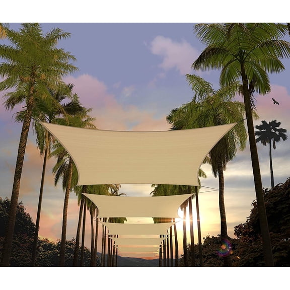 Amgo Custom Size 11' x 11 Beige Rectangle Square Sun Shade Sail UPF50+ AGTAPR0810, Order To Make Canopy Awning, 95% UV Blockage, Water & Air Permeable, Commercial and Residential (We Customize)