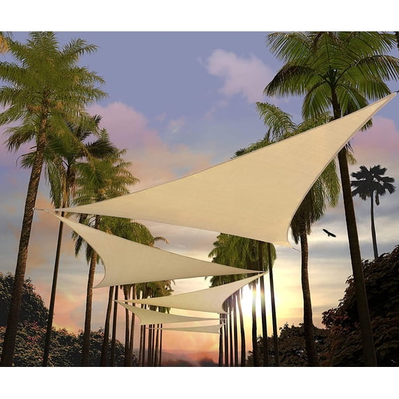 Amgo Custom Size 14' x 14' x 14' Beige Triangle Sun Shade Sail UPF50+ AGTAPT8, Order To Make Canopy Awning, 95% UV Blockage, Water & Air Permeable, Commercial Standard (We Customize)