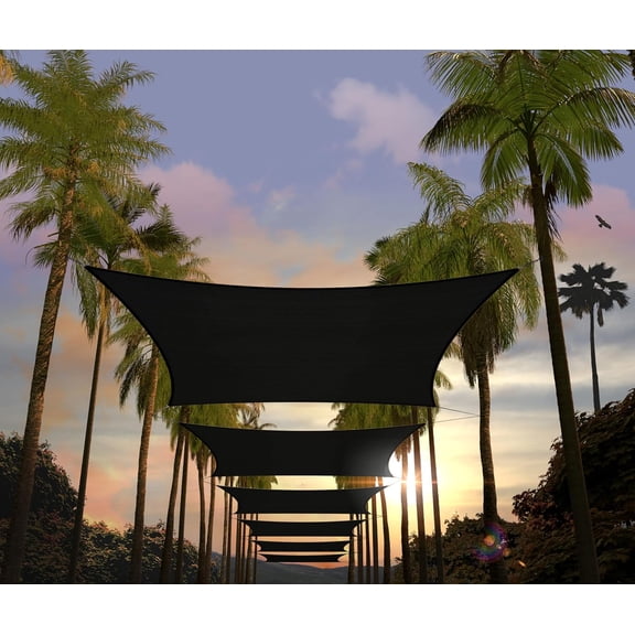 Amgo Custom Size 16' x 19' Black Rectangle Square Sun Shade Sail UPF50+ AGTAPR0810, Order To Make Canopy Awning, 95% UV Blockage, Water & Air Permeable, Commercial and Residential (We Customize)
