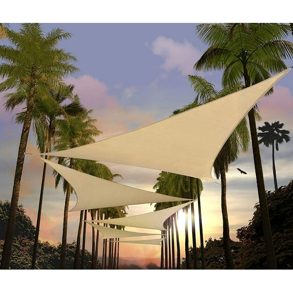 Amgo Custom Size 7' x 7' x 7' Beige Triangle Sun Shade Sail UPF50+ AGTAPT8, Order To Make Canopy Awning, 95% UV Blockage, Water & Air Permeable, Commercial Standard (We Customize)