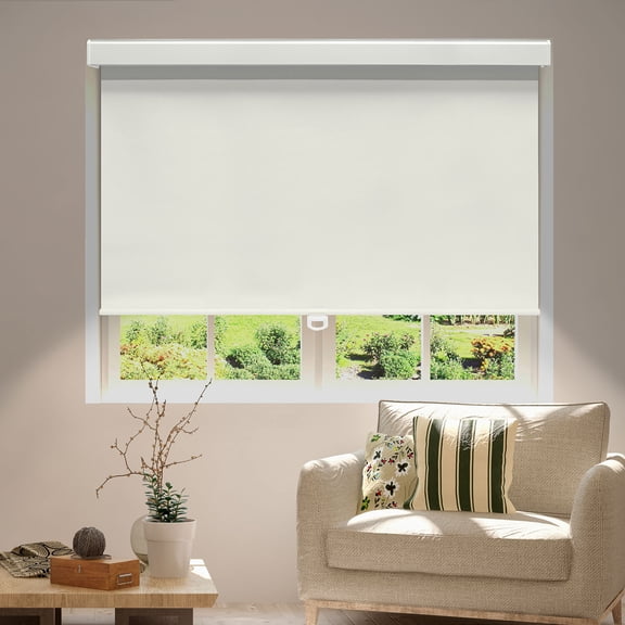 Amgo Customized Free-Stop Cordless Blackout Roller Shades – Thermal-Insulated Easy Install Window Blinds for Home, Bedroom, Office & Door (Light Beige, 5.5'' W x 72'' H)