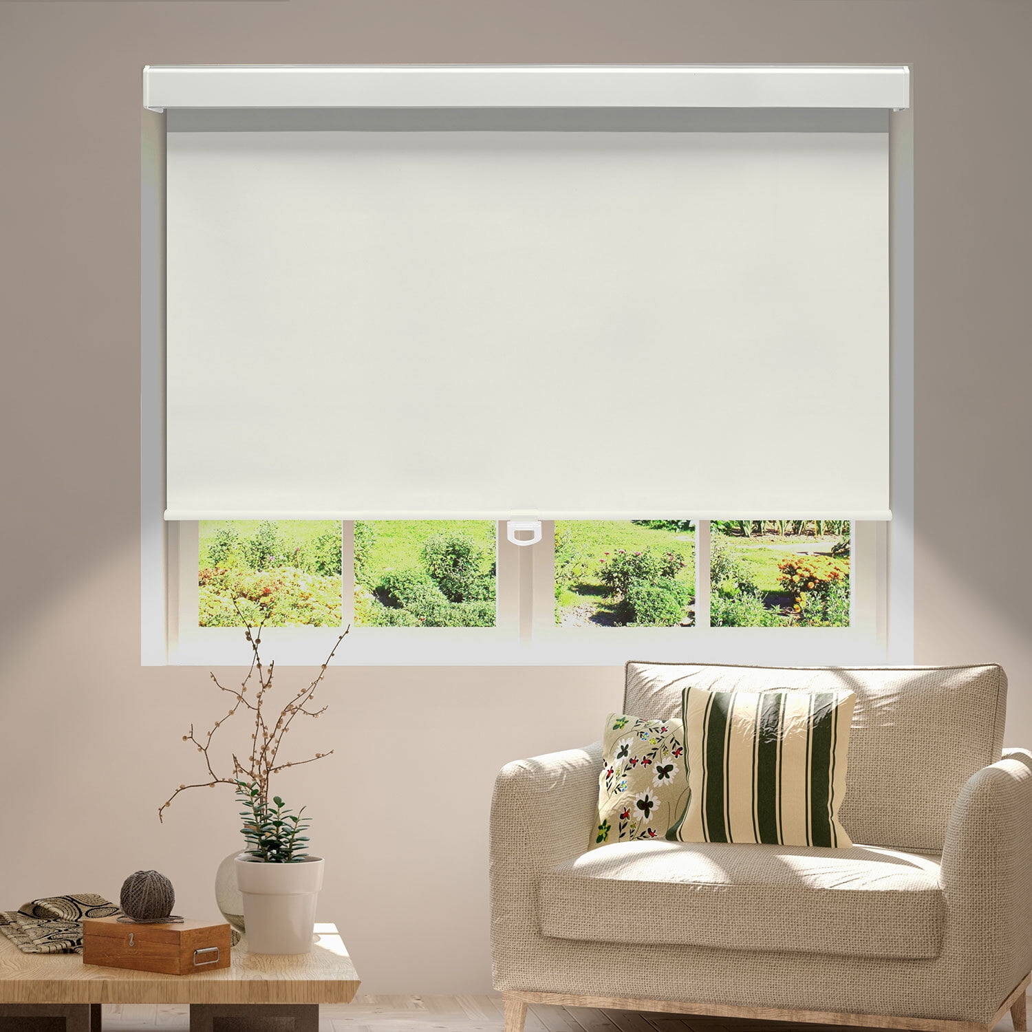 Amgo Customized Free-Stop Cordless Blackout Roller Shades – Thermal-Insulated Easy Install Window Blinds for Home, Bedroom, Office & Door (Light Beige, 82'' W x 72'' H)