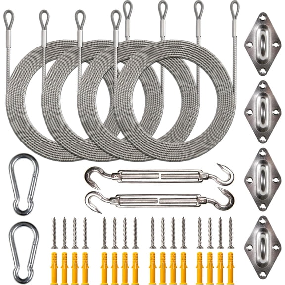 Amgo Hardware Kit Set for Rectangle/Square Sun Shade Sails Canopy, Easy-Tensioning, 316 Military-Grade Stainless Steel(10 Inch Hardware Kit + Cables)