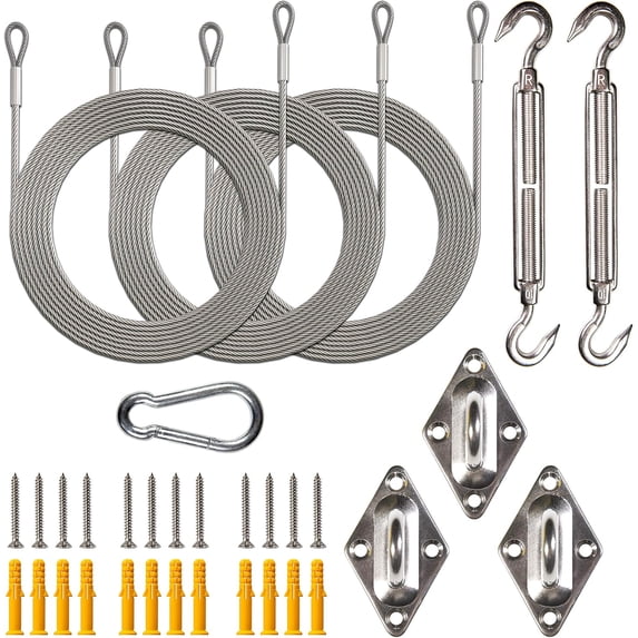 Amgo Hardware Kit Set for Triangle Sun Shade Sails Canopy, Easy-Tensioning, 316 Military-Grade Stainless Steel(10 Inch Hardware Kit + Cables)