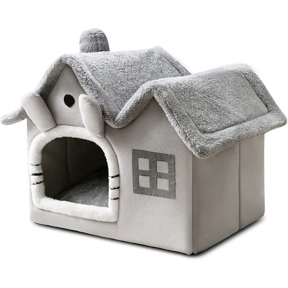 Amgo Medium Luxury Double Roof Indoor Dog House Cat Nest,Foldable Warm Soft Kennel,30D High Elastic Memory Sponge,Removable Cushion and Non-Slip Bottom