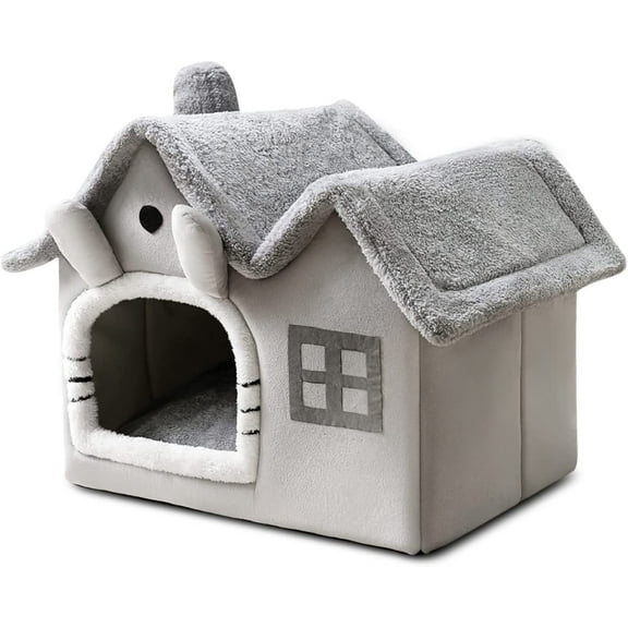 Amgo Small Luxury Double Roof Indoor Dog House Cat Nest,Foldable Warm Soft Kennel,30D High Elastic Memory Sponge,Removable Cushion and Non-Slip Bottom