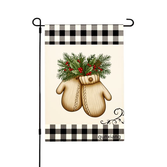AmhNF Linen Garden Flag With Winter Mittens And Pine Branches For Home Outdoor Garden Yard Decor 12x18 inch