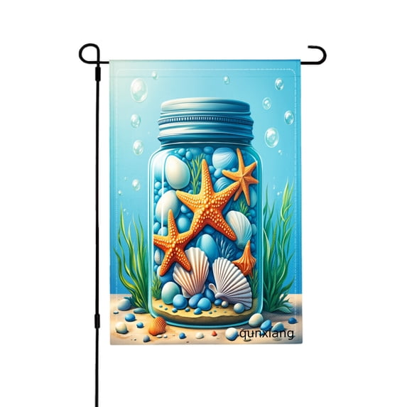 AmhNF Ocean Jar With Starfish And Shells Garden Flag For Home Outdoor Garden Yard Decor 12x18 inch