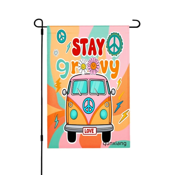 AmhNF Stay Groovy Peace Van Garden Flag For Home Outdoor Garden Yard Decor 12x18 inch