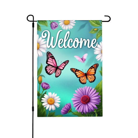 AmhNF Welcome Butterflies And Flowers Garden Flag For Home Outdoor Garden Yard Decor 12x18 inch