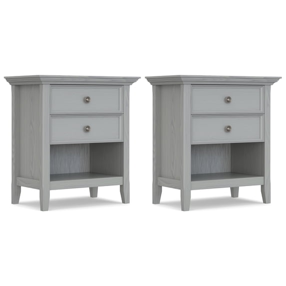 Simpli Home Amherst 24 inch Solid Wood Traditional Bedside Table in Fog Grey (Set of 2)
