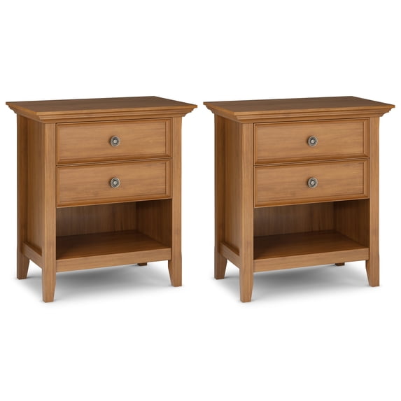 Simpli Home Amherst 24 inch Solid Wood Traditional Bedside Table in Light Golden Brown (Set of 2)