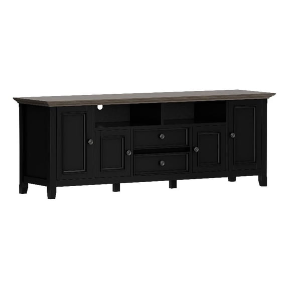 Amherst 72 inch Wide Solid Wood Transitional TV Stand in Black/Smoky Brown For TVs up to 80 inches