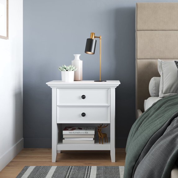 Amherst 24 inch Wide Solid Wood Transitional Bedside Table in White