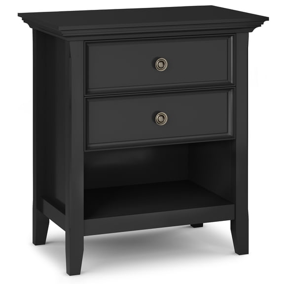 Amherst Black Solid Wood Bedside Table with 2 Drawers & Open Storage - Traditional 24"W x 16"D x 26"H End Table for Living Rooms & Condos